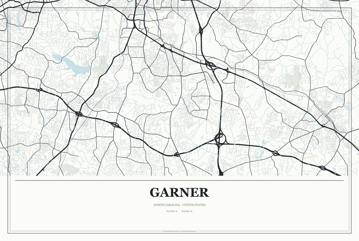 Garner, North Carolina City Map Aluminum Sign in Gallery Air style