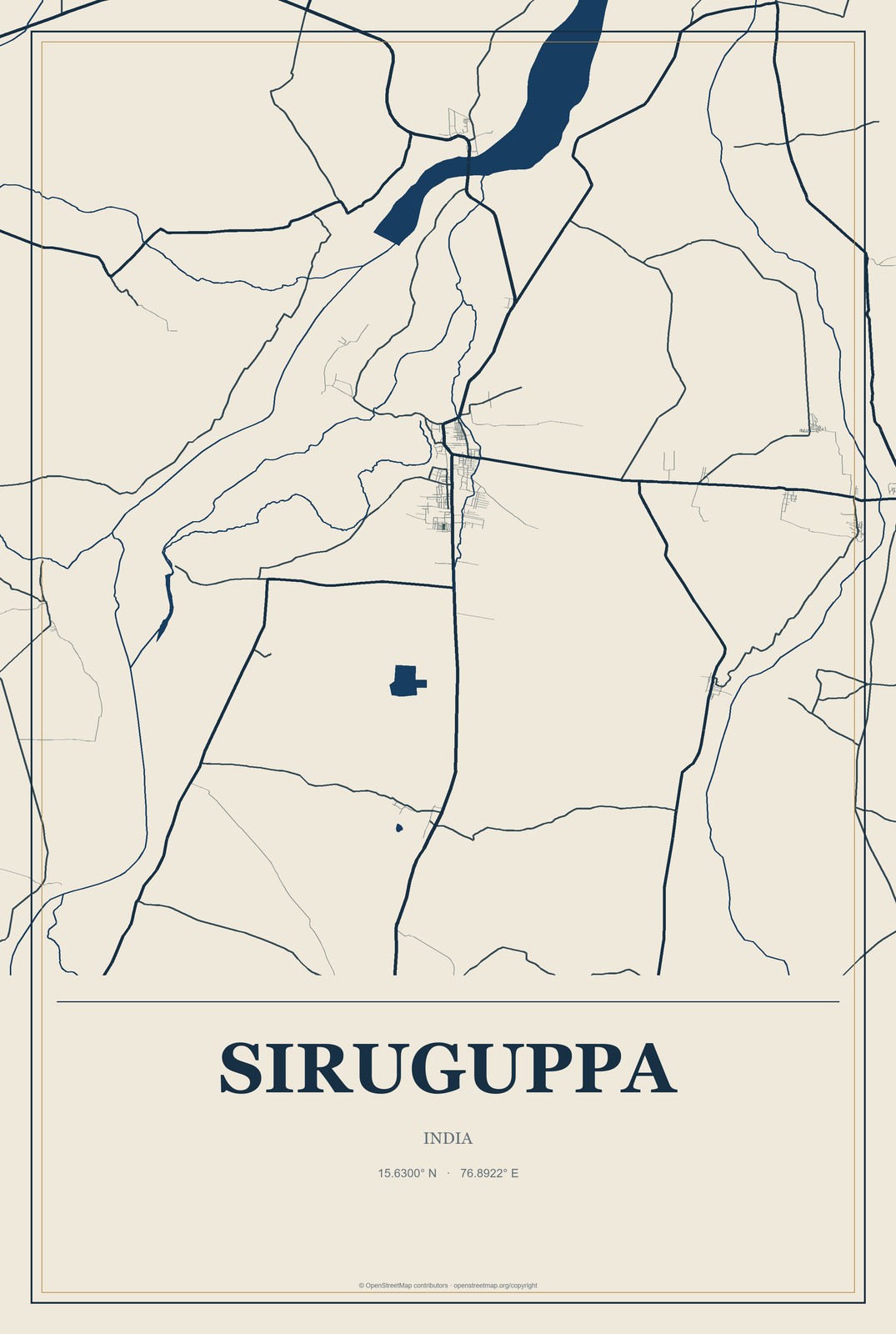 Siruguppa, India City Map Aluminum Sign in Coastal Cutout style