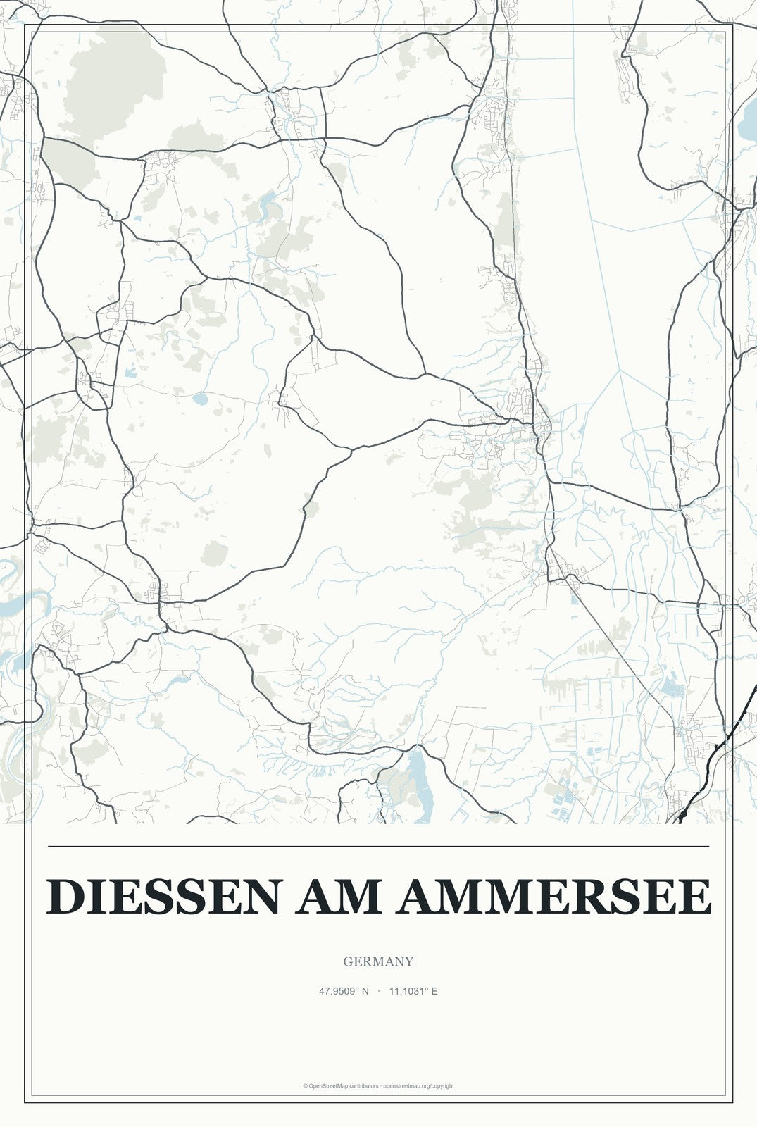 Dießen am Ammersee, Germany City Map Aluminum Sign in Gallery Air style