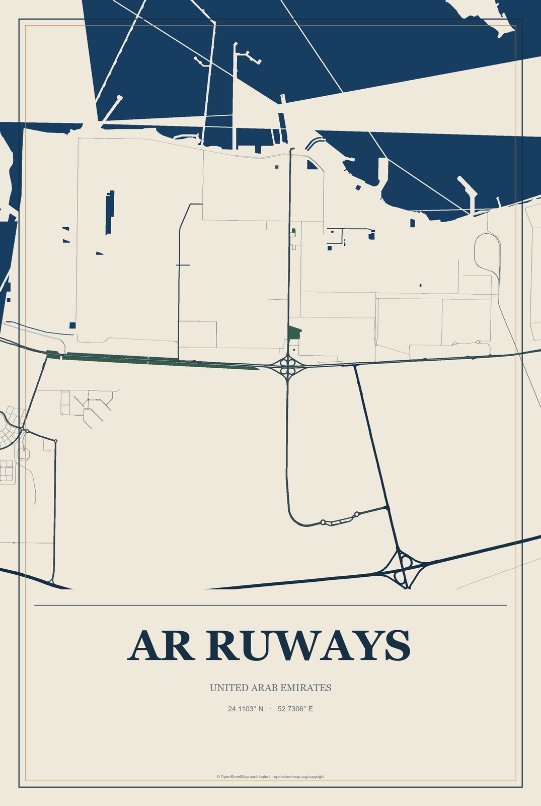Ar Ruways, United Arab Emirates City Map Aluminum Sign in Coastal Cutout style