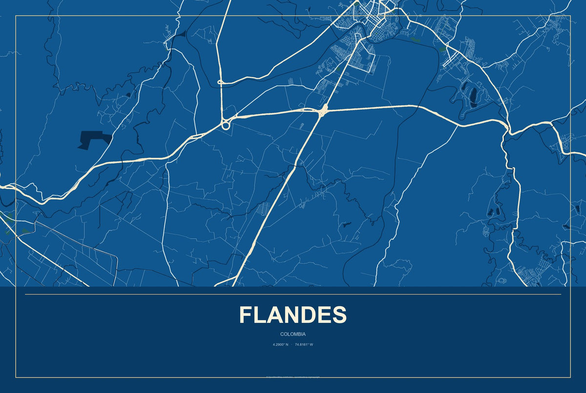 Flandes, Colombia City Map Aluminum Sign in Harbor Cobalt style