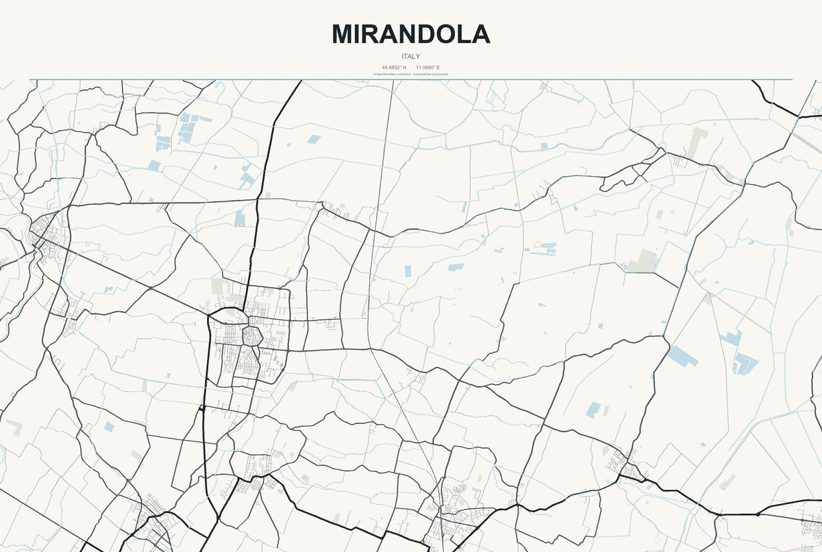 Mirandola, Italy City Map Aluminum Sign in Headline Atlas style