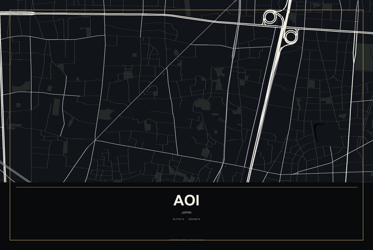 Aoi, Japan City Map Aluminum Sign in Metropolitan Noir style
