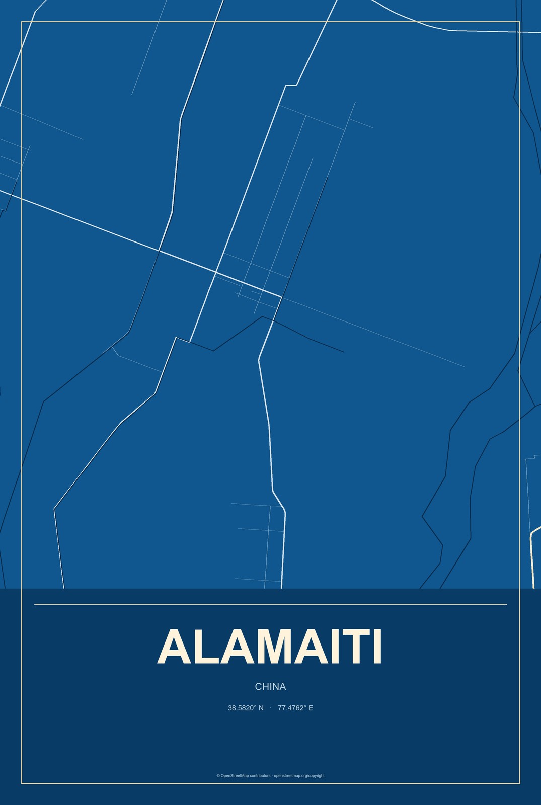 Alamaiti, China City Map Aluminum Sign in Harbor Cobalt style