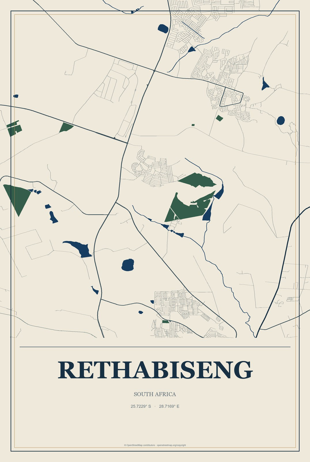Rethabiseng, South Africa City Map Aluminum Sign in Coastal Cutout style
