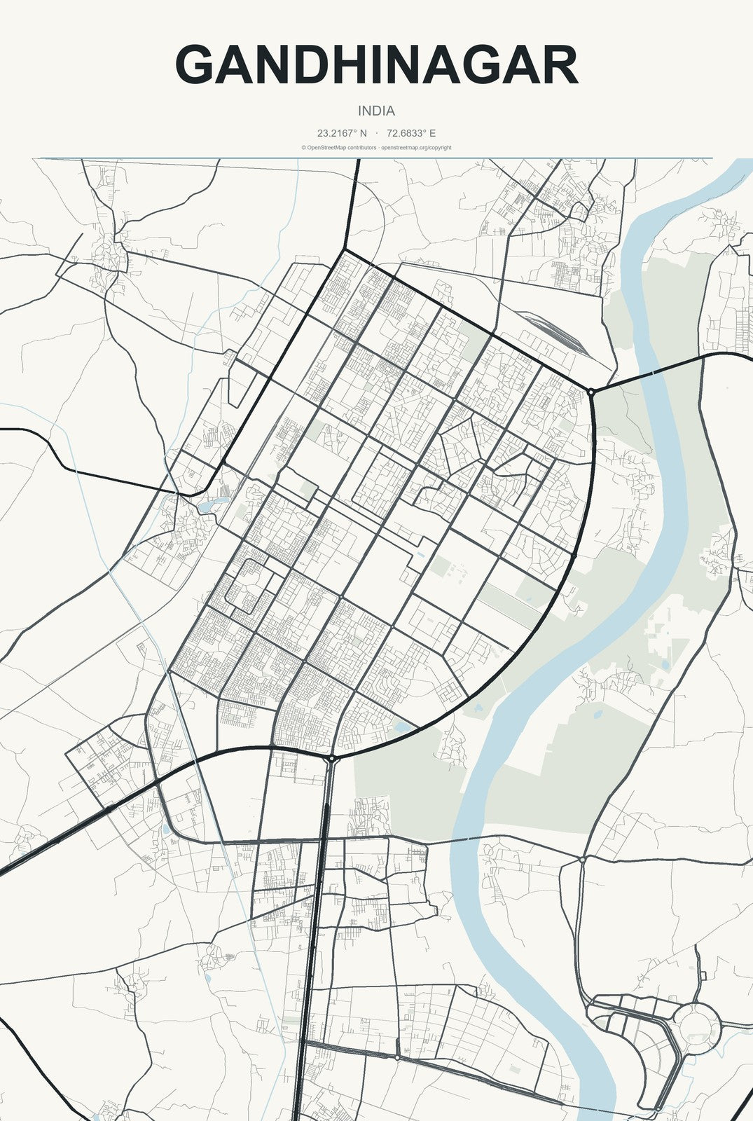 Gandhinagar, Maharashtra, India City Map Aluminum Sign in Headline Atlas style