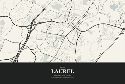 Laurel, Maryland City Map Aluminum Sign in Museum Plaque style