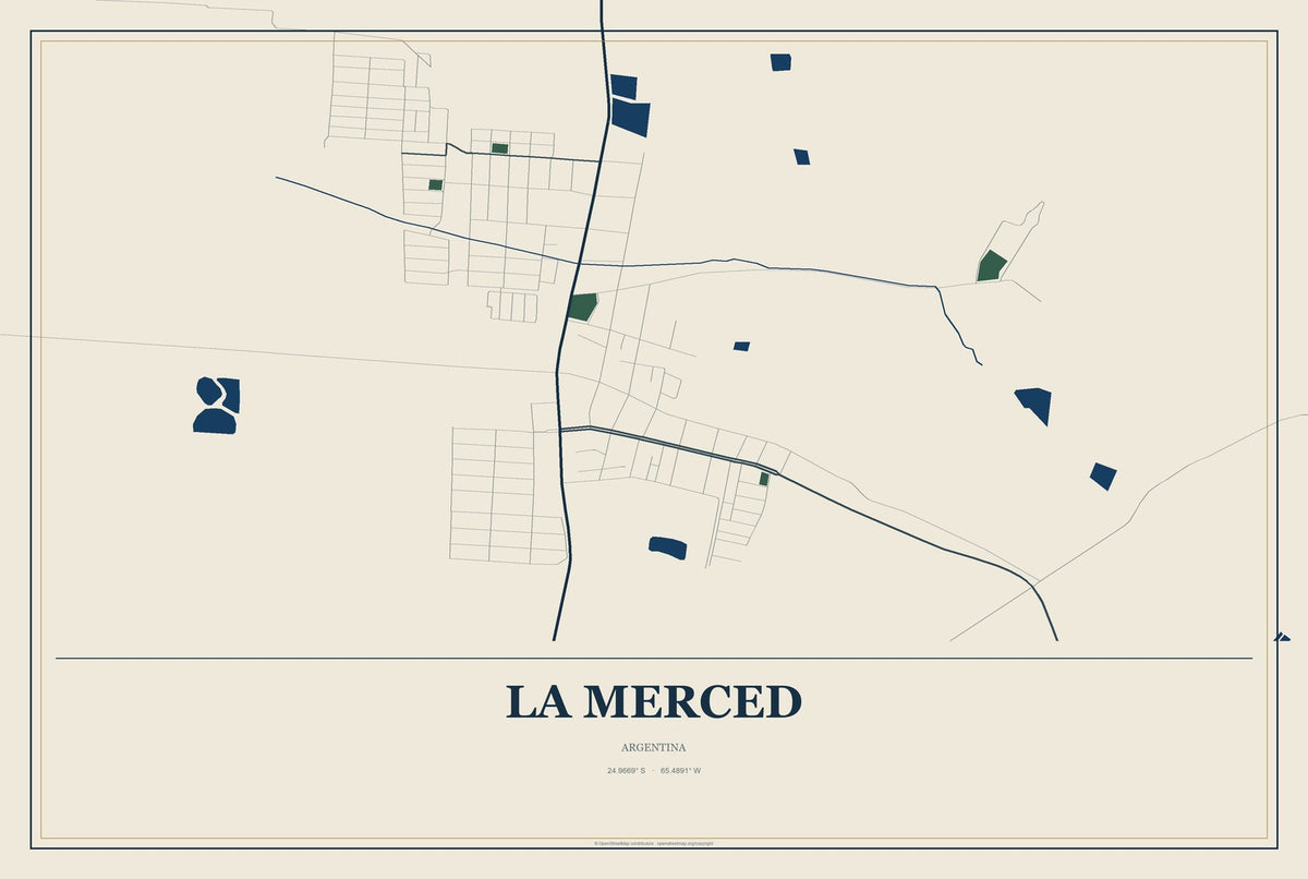 La Merced, Argentina City Map Aluminum Sign in Coastal Cutout style