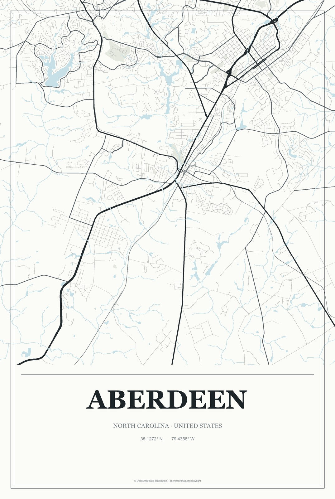 Aberdeen, North Carolina City Map Aluminum Sign in Gallery Air style