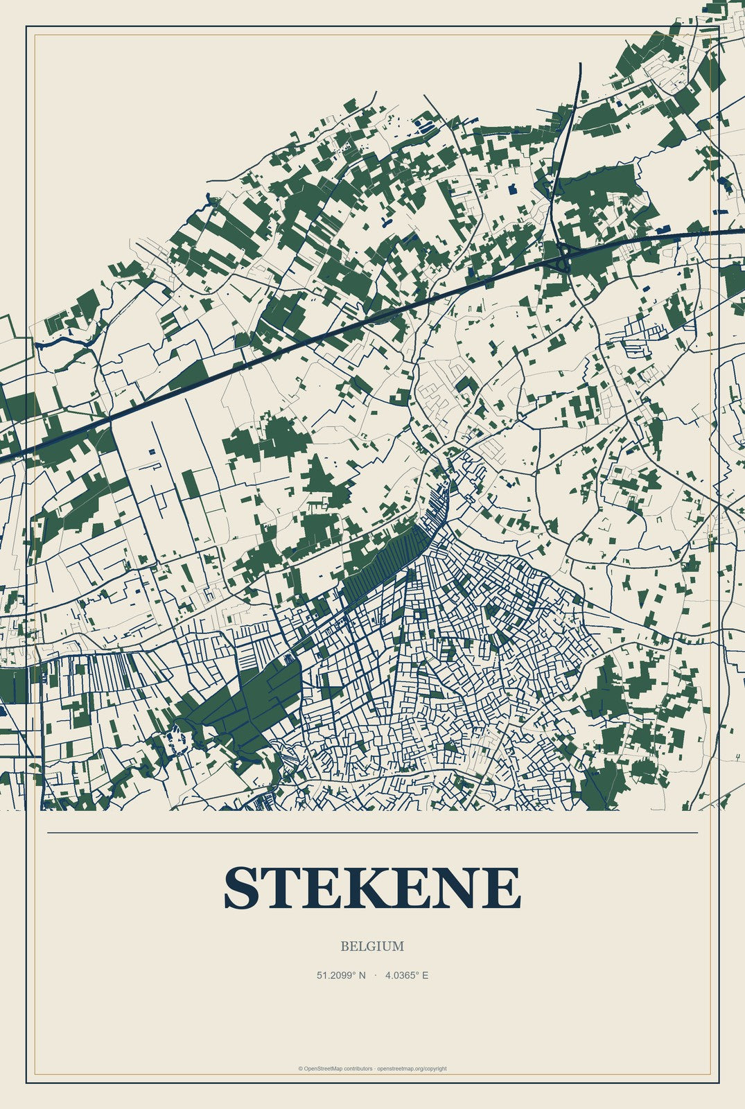 Stekene, Belgium City Map Aluminum Sign in Coastal Cutout style
