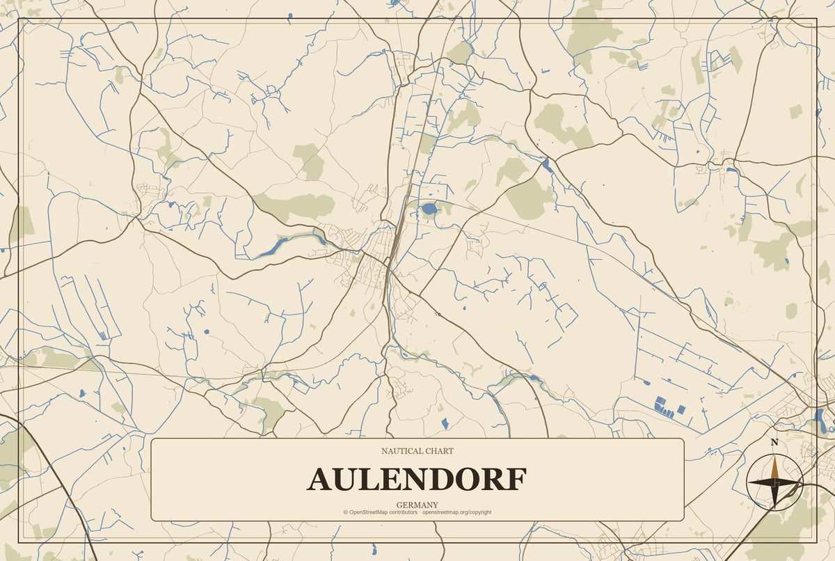 Aulendorf, Germany City Map Aluminum Sign in Heritage Nautical style