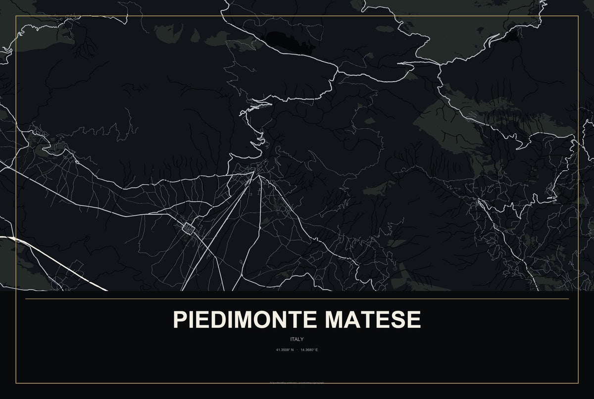 Piedimonte Matese, Italy City Map Aluminum Sign in Metropolitan Noir style