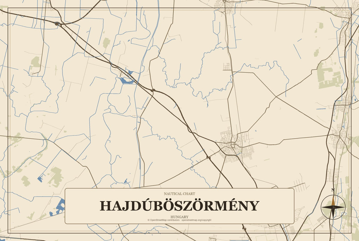 Hajdúböszörmény, Hungary City Map Aluminum Sign in Heritage Nautical style
