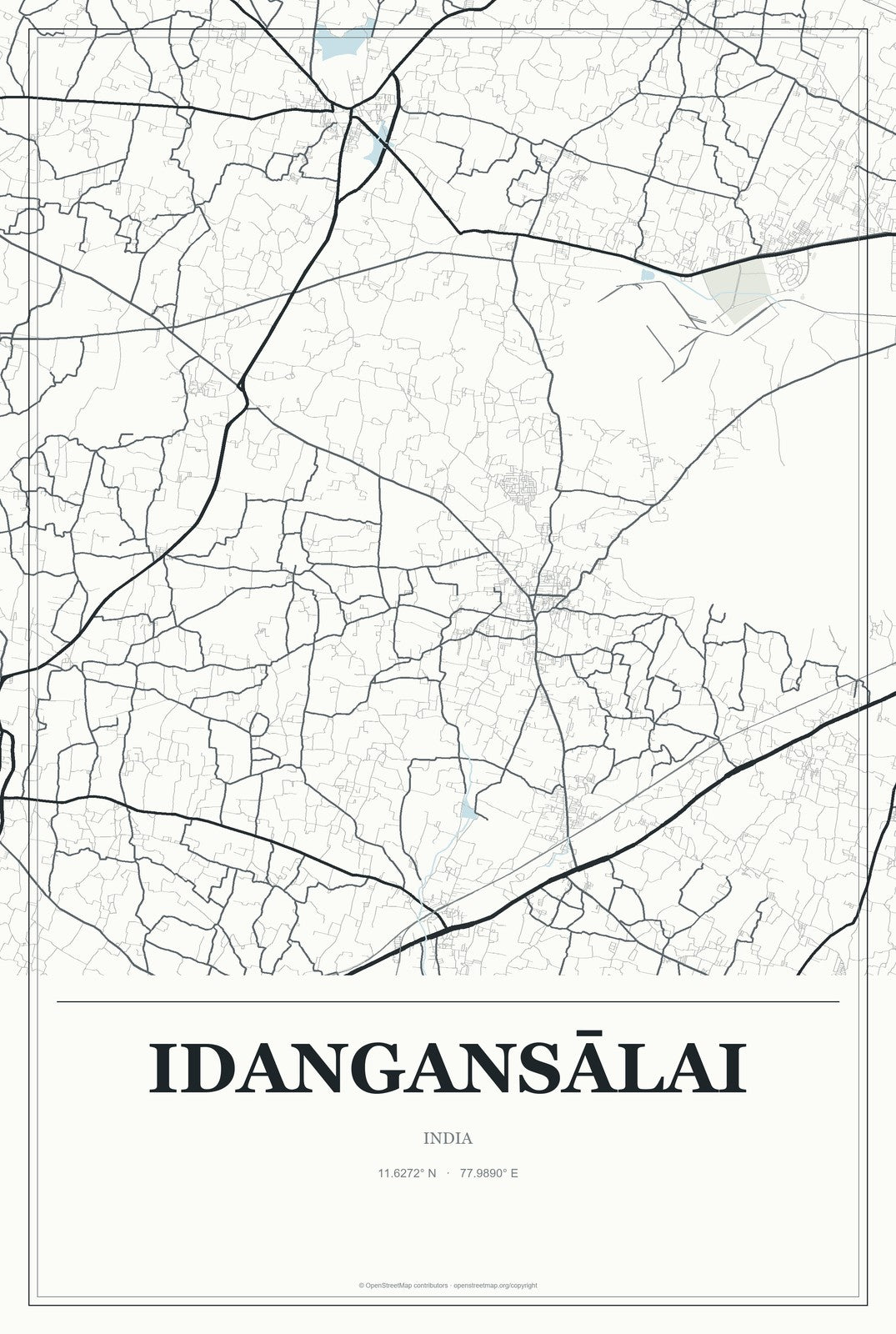 Idangansālai, India City Map Aluminum Sign in Gallery Air style