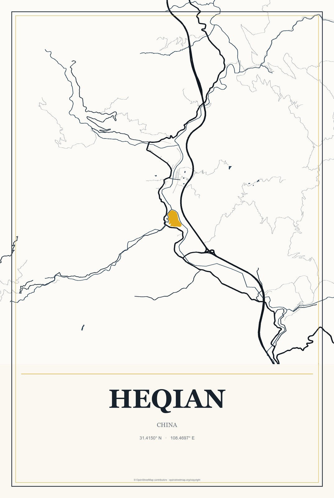 Heqian, China City Map Aluminum Sign in Citrine Modern style