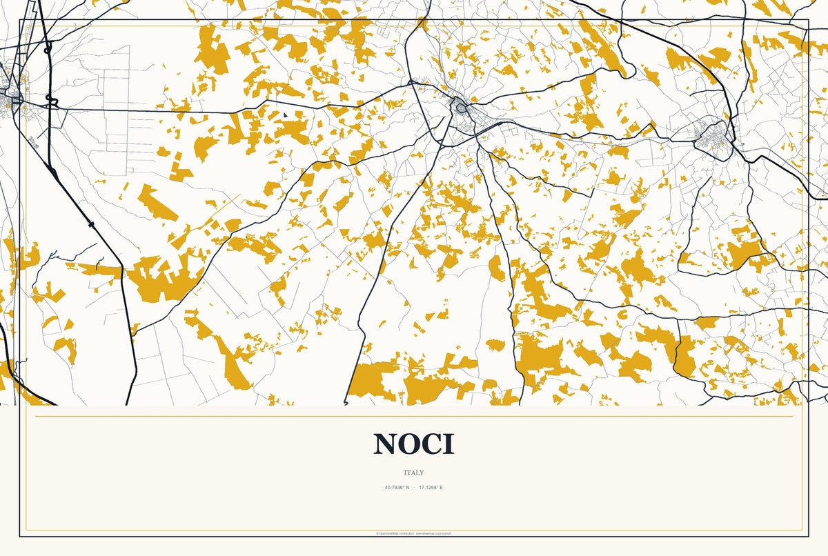 Noci, Italy City Map Aluminum Sign in Citrine Modern style