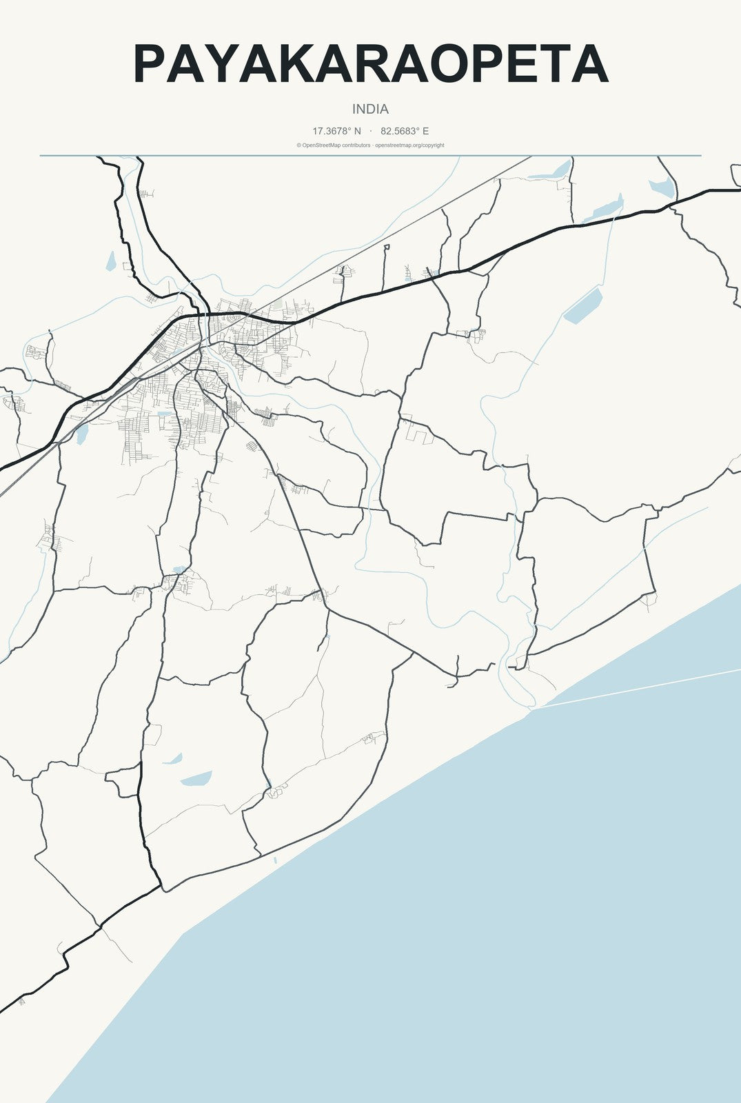 Payakaraopeta, India City Map Aluminum Sign in Headline Atlas style
