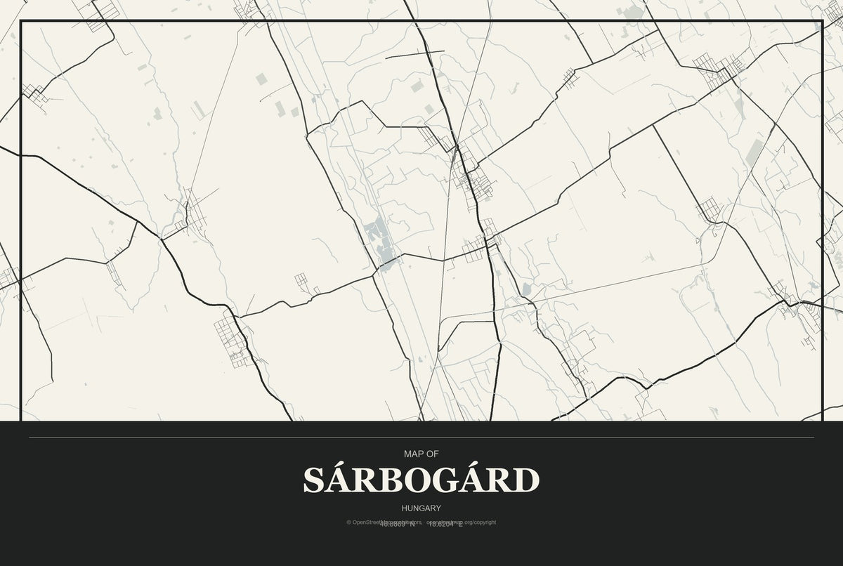 Sárbogárd, Hungary City Map Aluminum Sign in Museum Plaque style