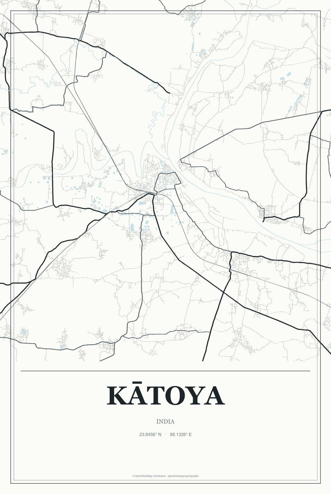 Kātoya, India City Map Aluminum Sign in Gallery Air style