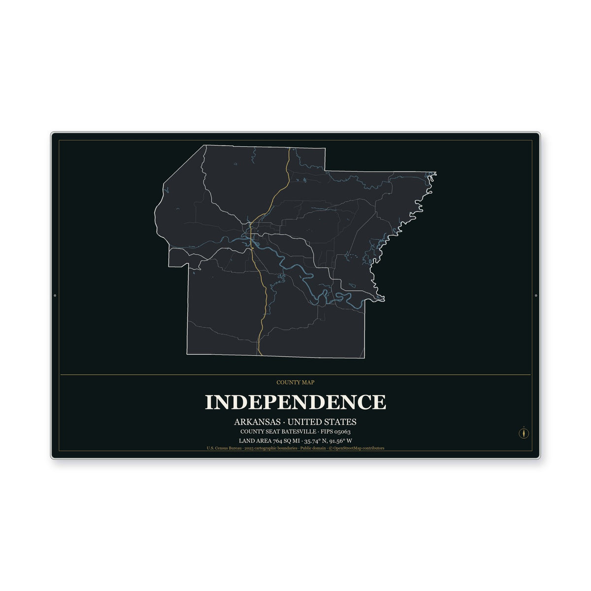 Independence County, Arkansas Map Aluminum Sign in Metropolitan Noir style