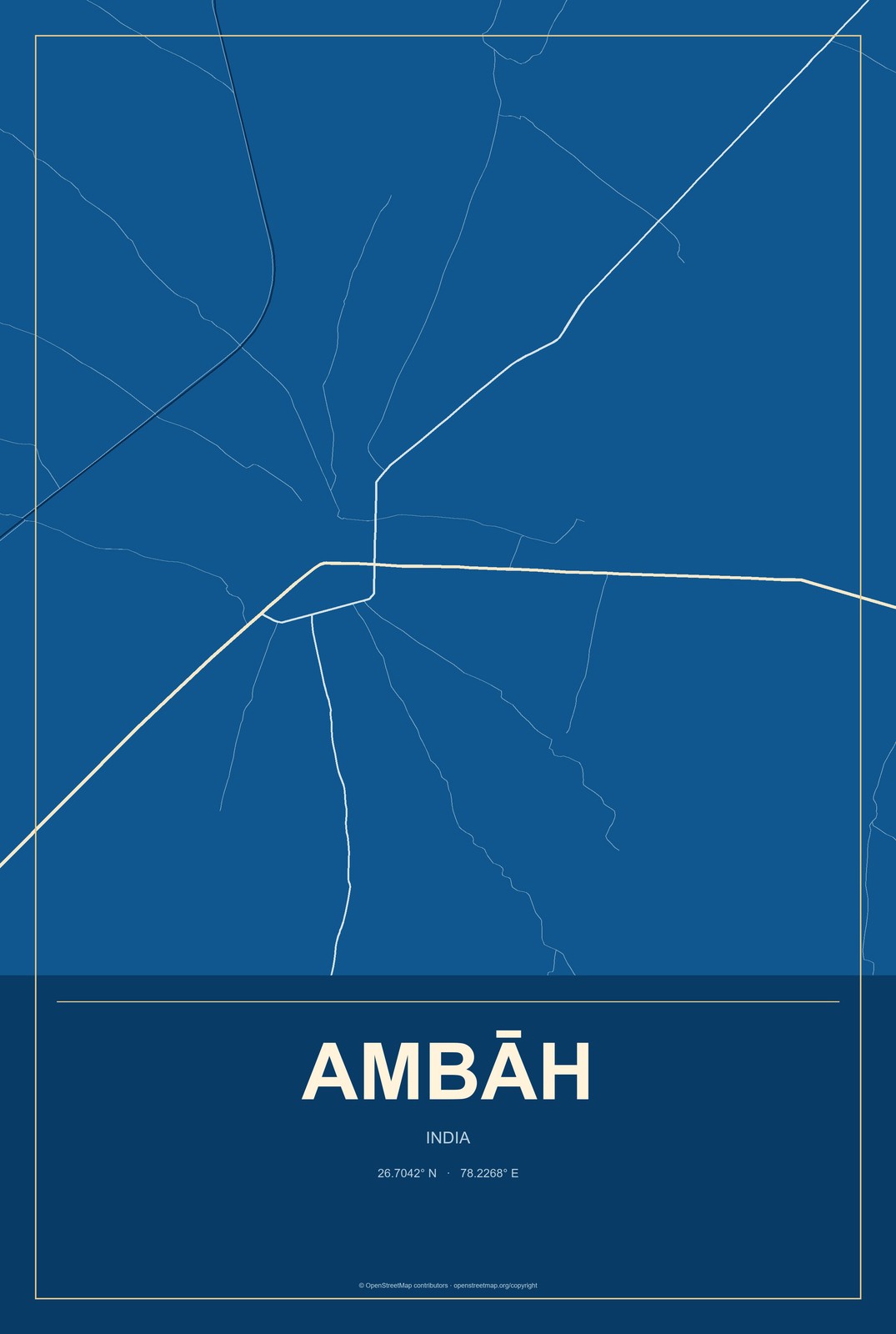 Ambāh, India City Map Aluminum Sign in Harbor Cobalt style