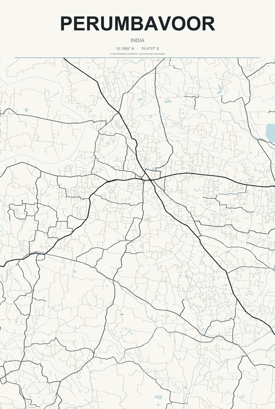 Perumbavoor, India City Map Aluminum Sign in Headline Atlas style