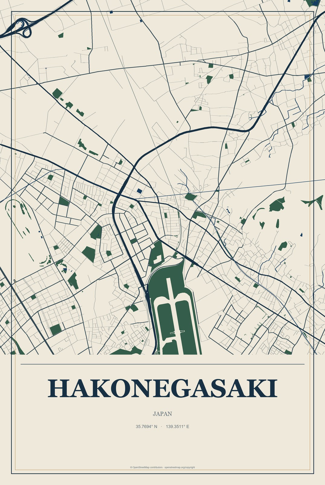 Hakonegasaki, Japan City Map Aluminum Sign in Coastal Cutout style