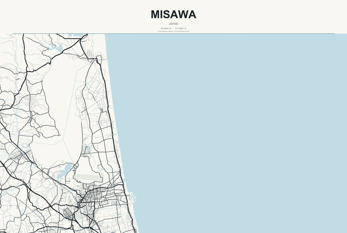 Misawa, Japan City Map Aluminum Sign in Headline Atlas style