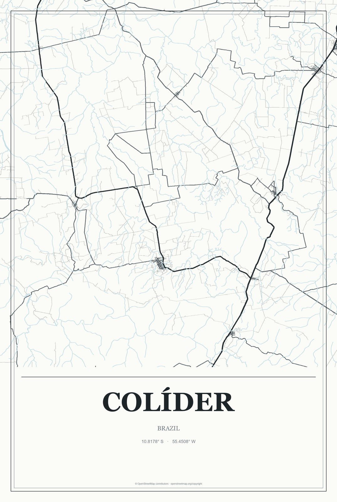 Colíder, Brazil City Map Aluminum Sign in Gallery Air style