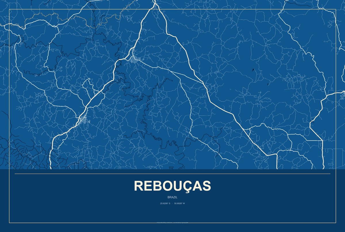 Rebouças, Brazil City Map Aluminum Sign in Harbor Cobalt style