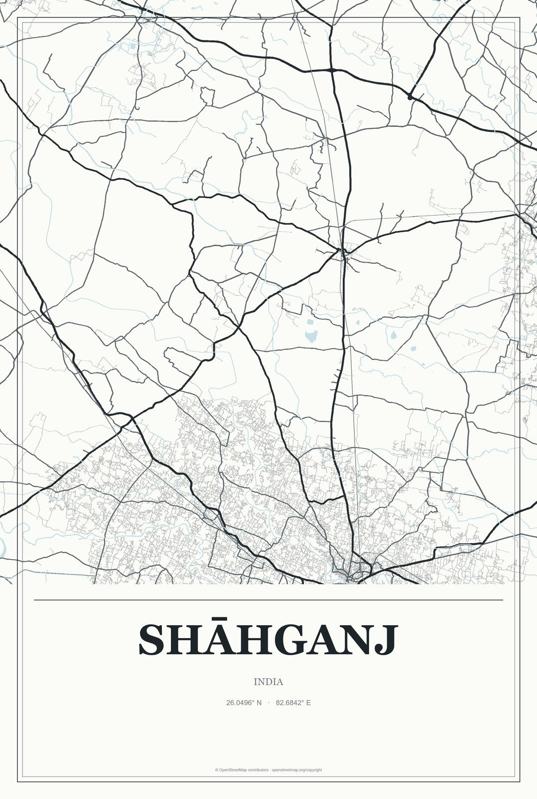 Shāhganj, India City Map Aluminum Sign in Gallery Air style