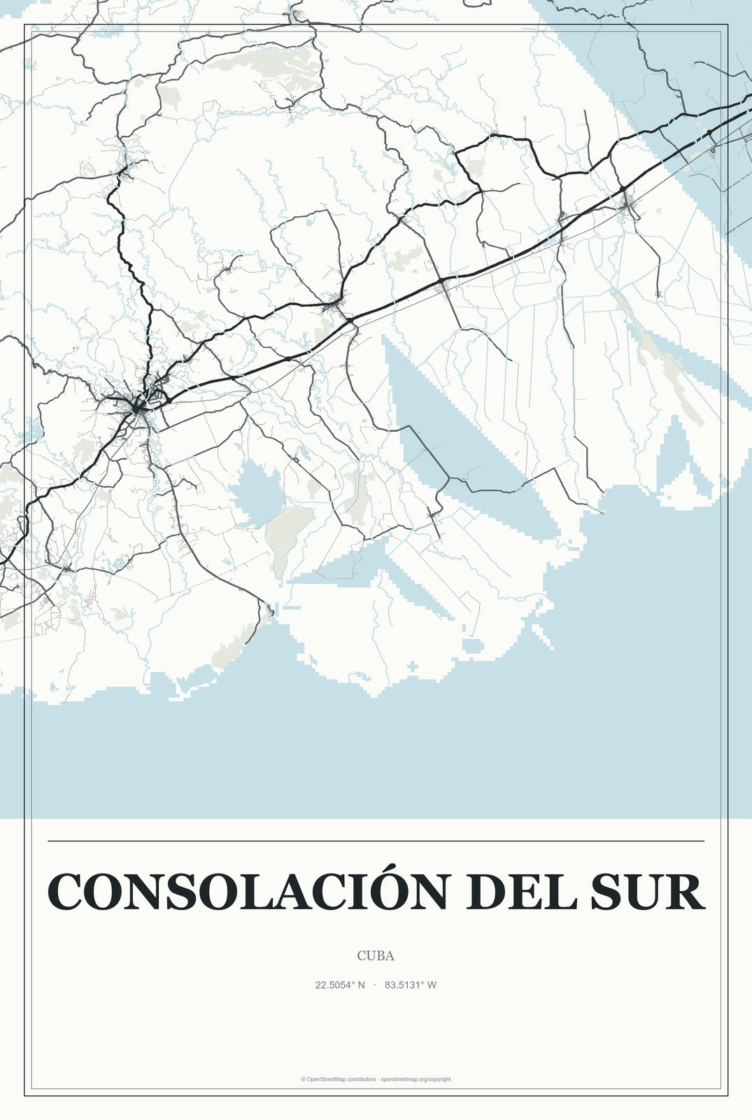 Consolación del Sur, Cuba City Map Aluminum Sign in Gallery Air style