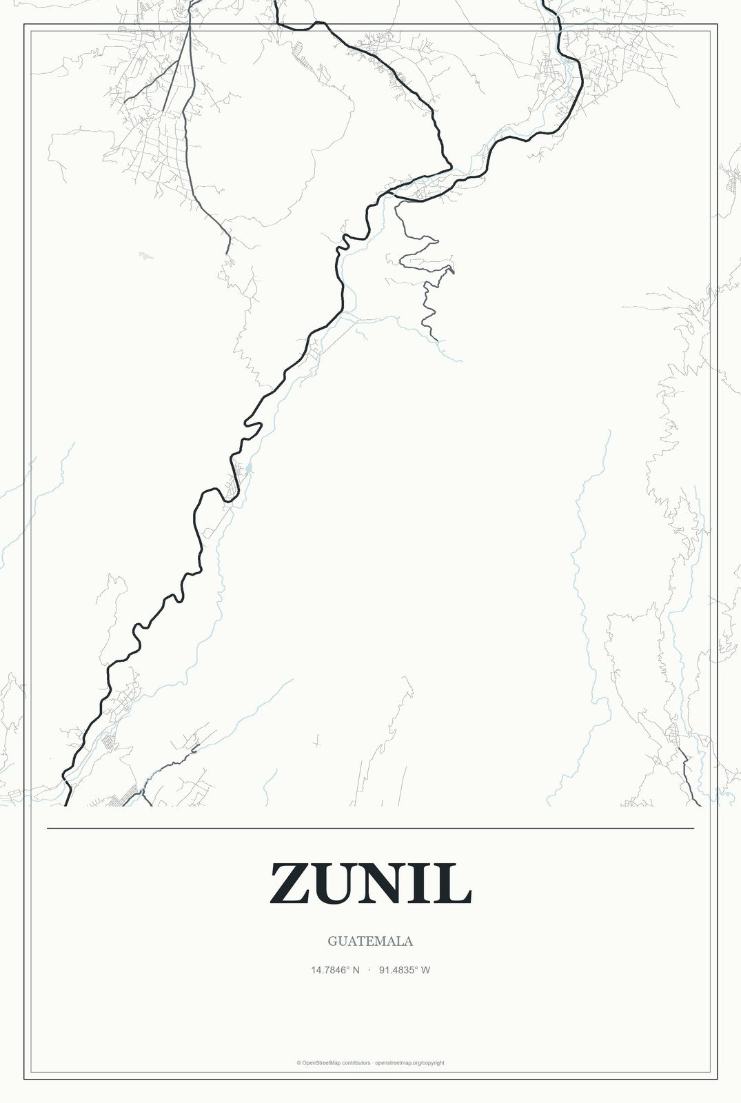 Zunil, Guatemala City Map Aluminum Sign in Gallery Air style