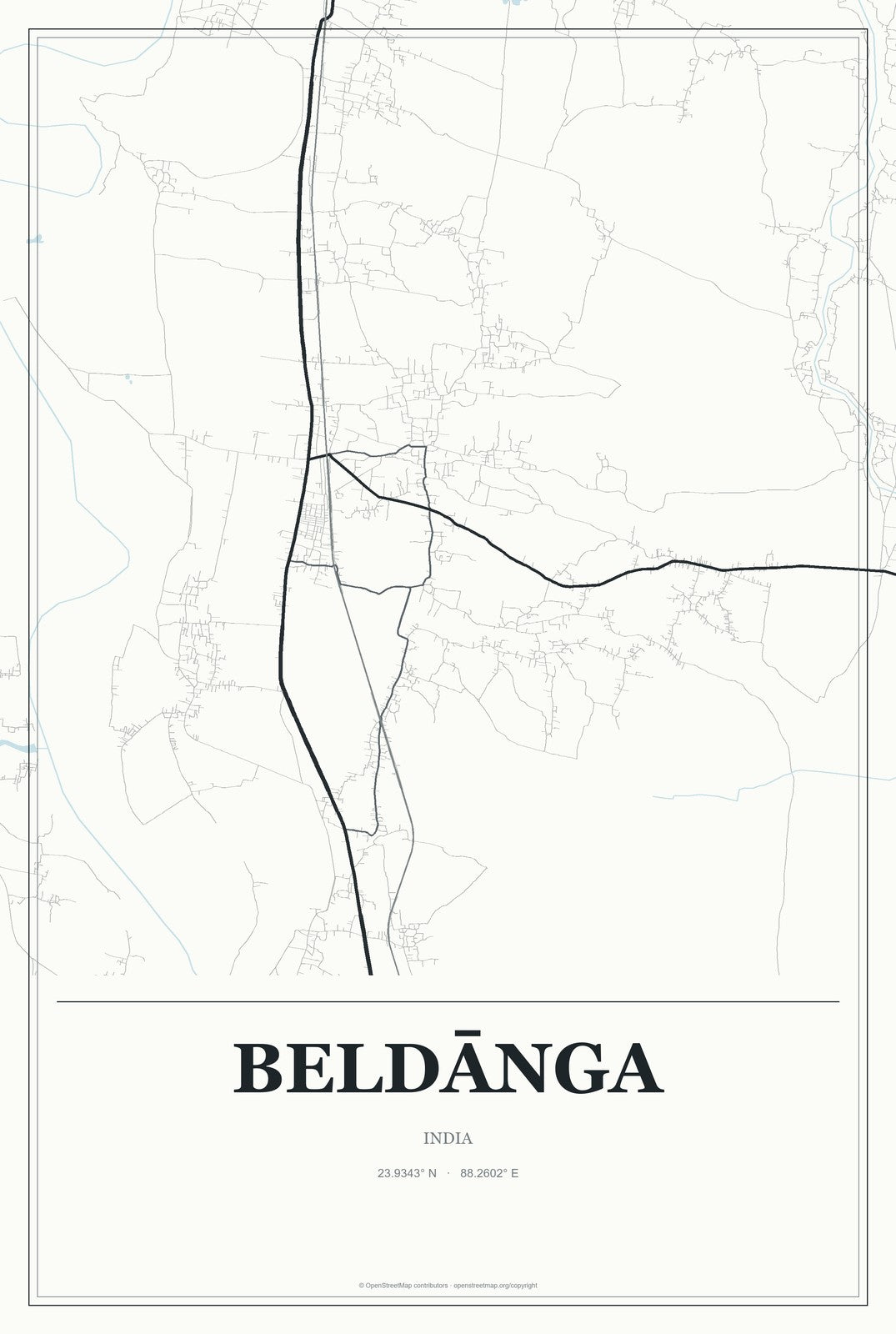 Beldānga, India City Map Aluminum Sign in Gallery Air style