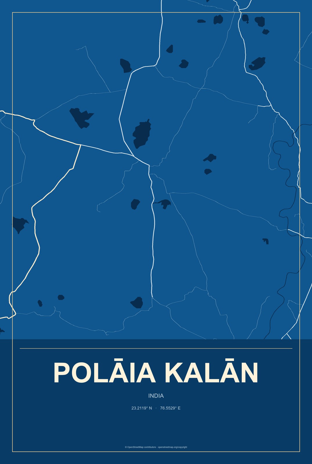 Polāia Kalān, India City Map Aluminum Sign in Harbor Cobalt style