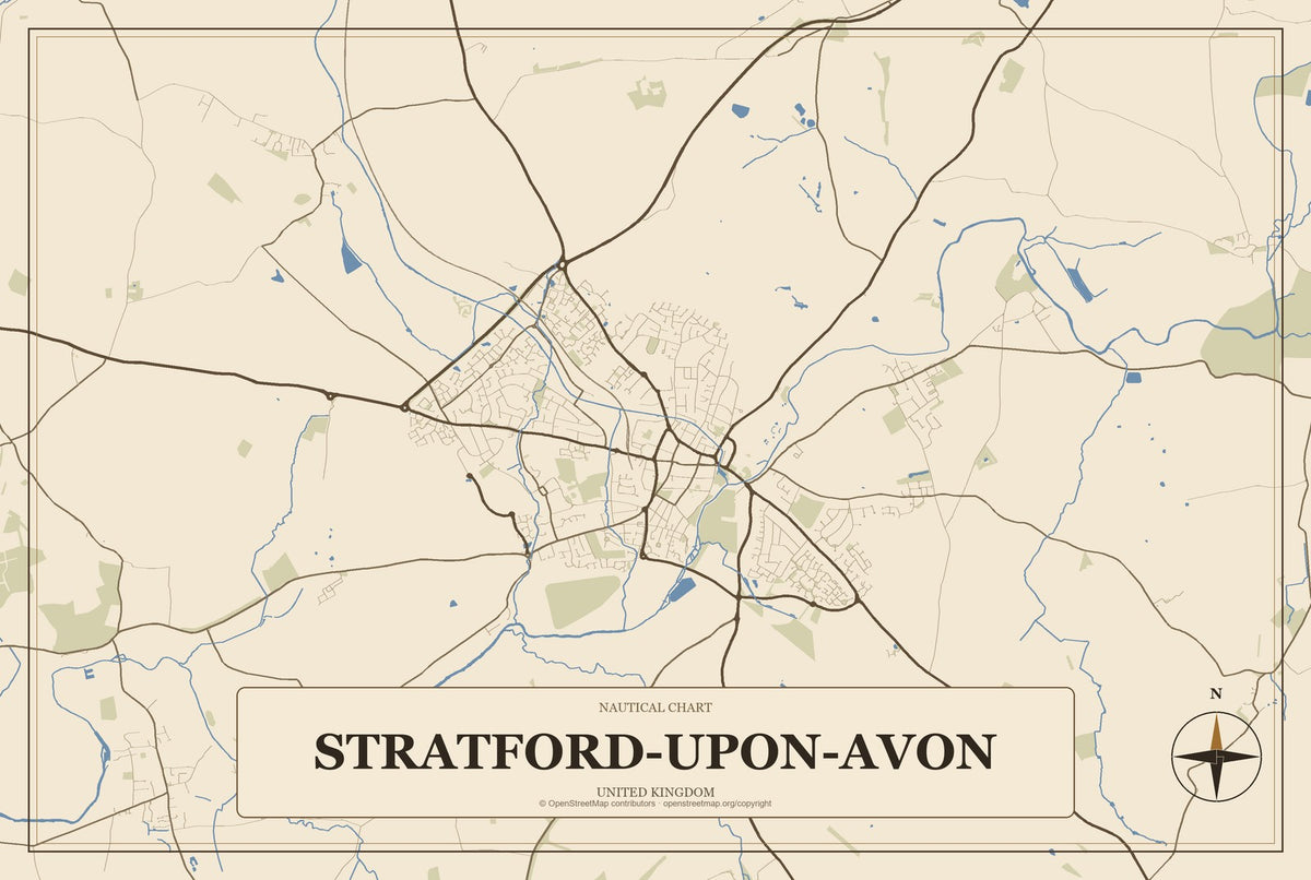 Stratford-upon-Avon, United Kingdom City Map Aluminum Sign in Heritage Nautical style