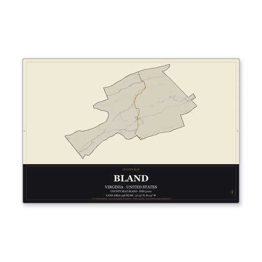 Bland County, Virginia Map Aluminum Sign in Museum Plaque style