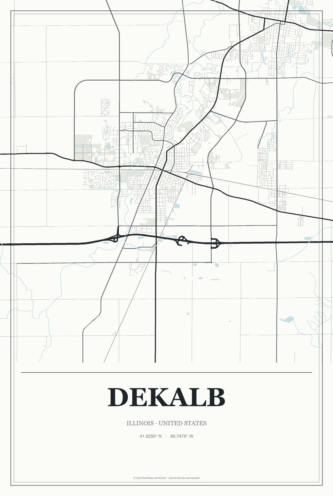 DeKalb, Illinois City Map Aluminum Sign in Gallery Air style