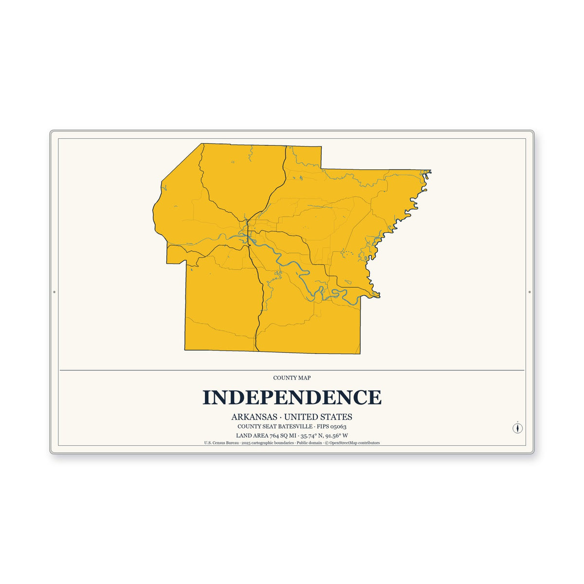 Independence County, Arkansas Map Aluminum Sign in Citrine Modern style