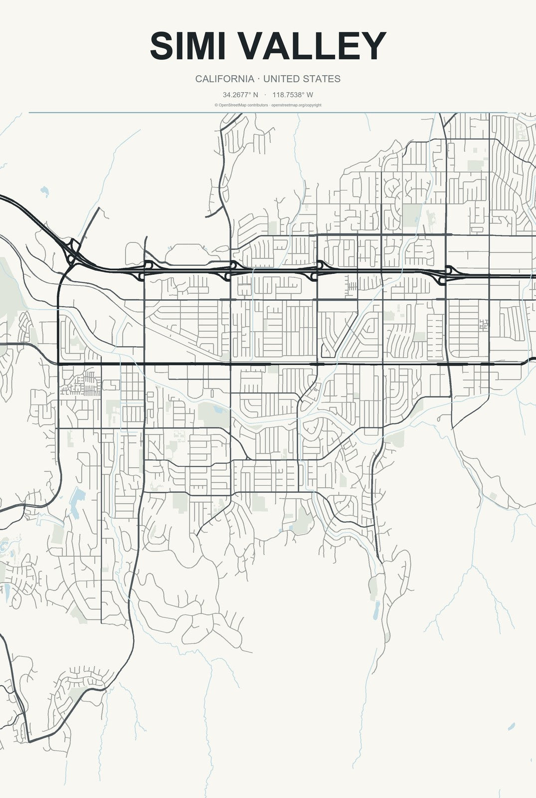 Simi Valley, California City Map Aluminum Sign in Headline Atlas style