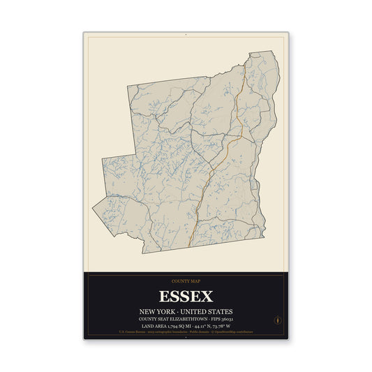 Essex County, New York Map Aluminum Sign in Museum Plaque style