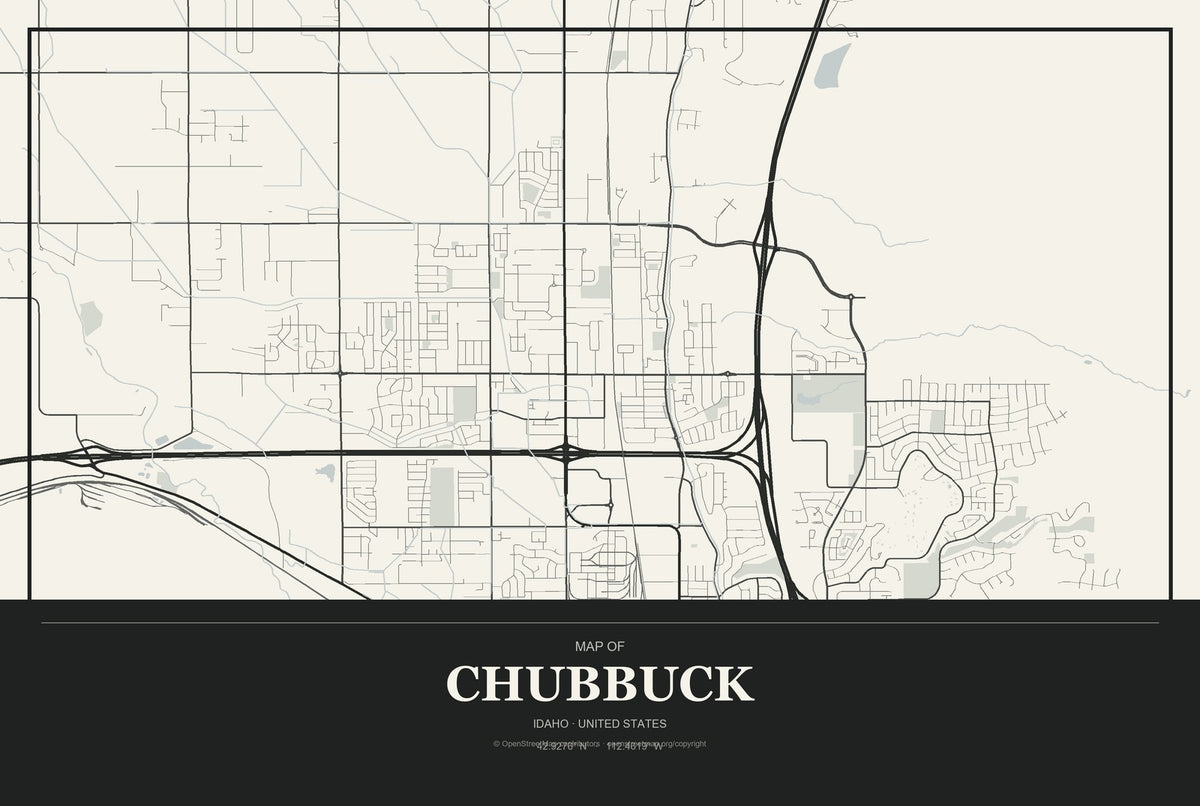 Chubbuck, Idaho City Map Aluminum Sign in Museum Plaque style