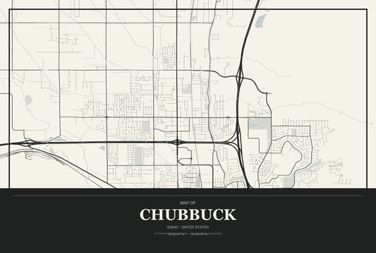 Chubbuck, Idaho City Map Aluminum Sign in Museum Plaque style