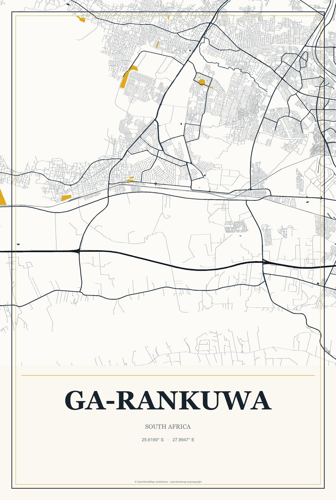 Ga-Rankuwa, South Africa City Map Aluminum Sign in Citrine Modern style