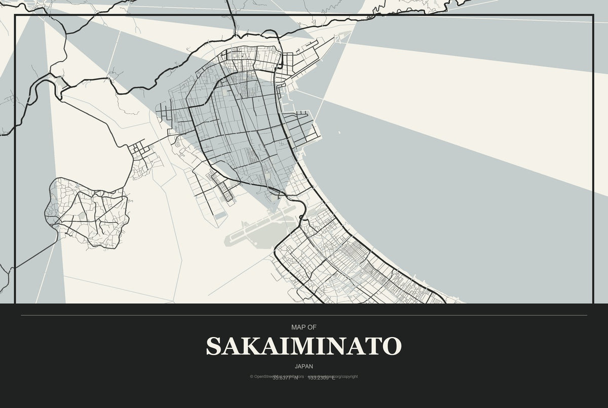 Sakaiminato, Japan City Map Aluminum Sign in Museum Plaque style