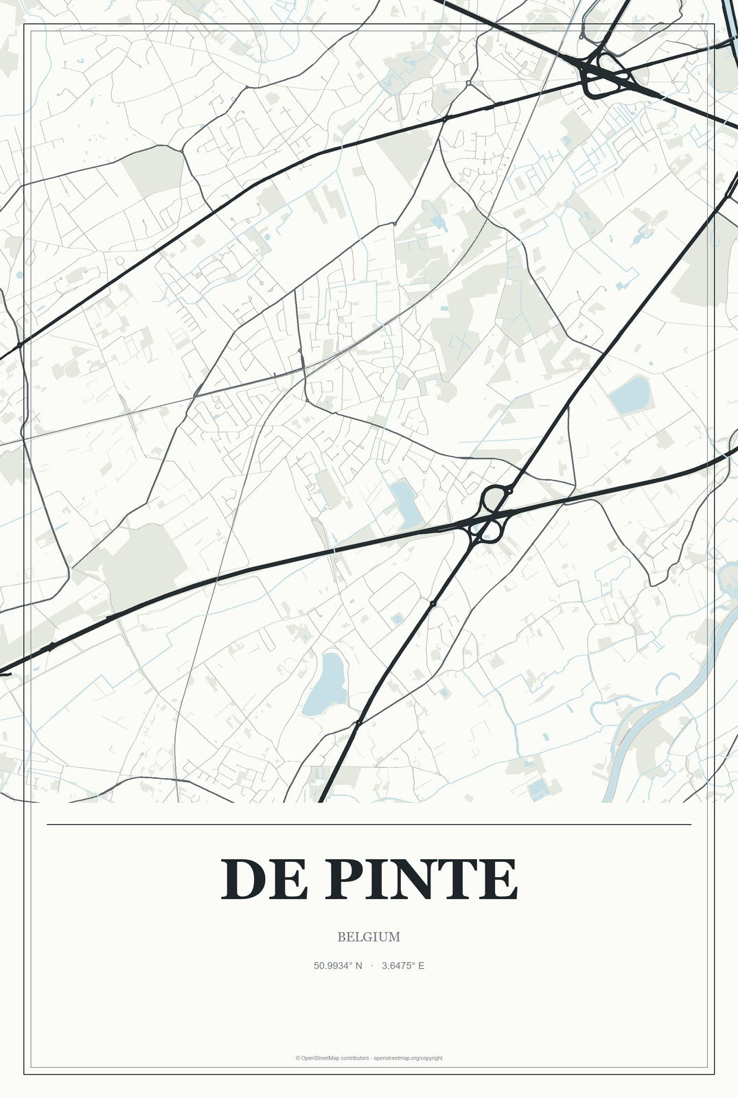 De Pinte, Belgium City Map Aluminum Sign in Gallery Air style
