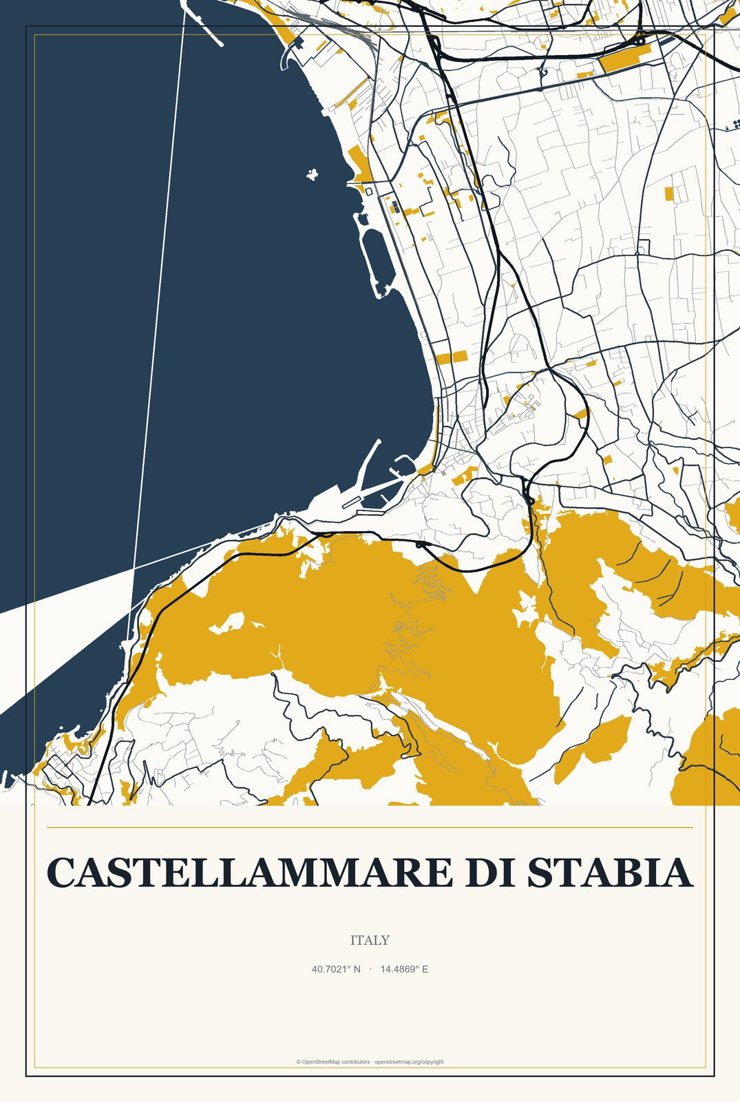 Castellammare di Stabia, Italy City Map Aluminum Sign in Citrine Modern style
