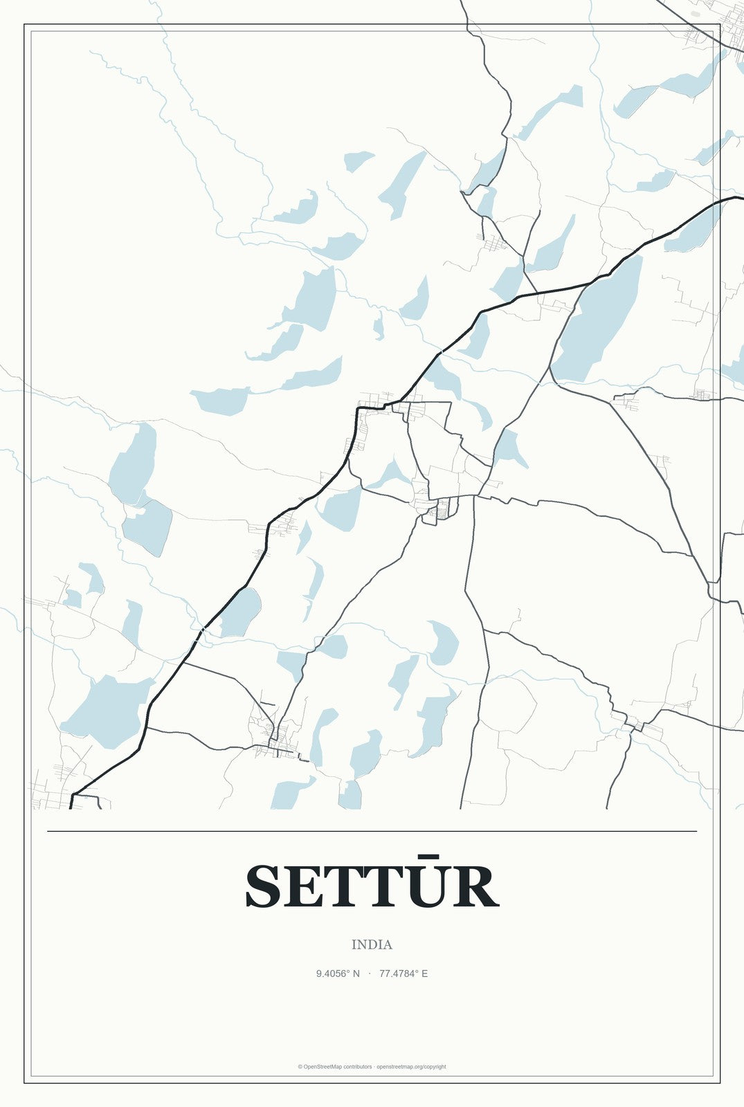 Settūr, India City Map Aluminum Sign in Gallery Air style