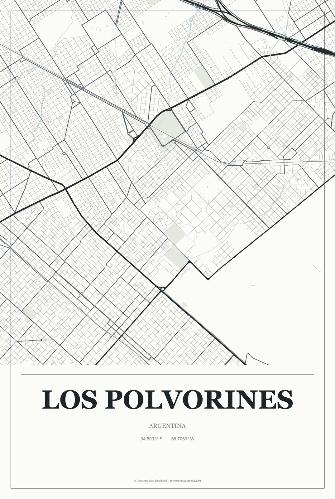 Los Polvorines, Argentina City Map Aluminum Sign in Gallery Air style