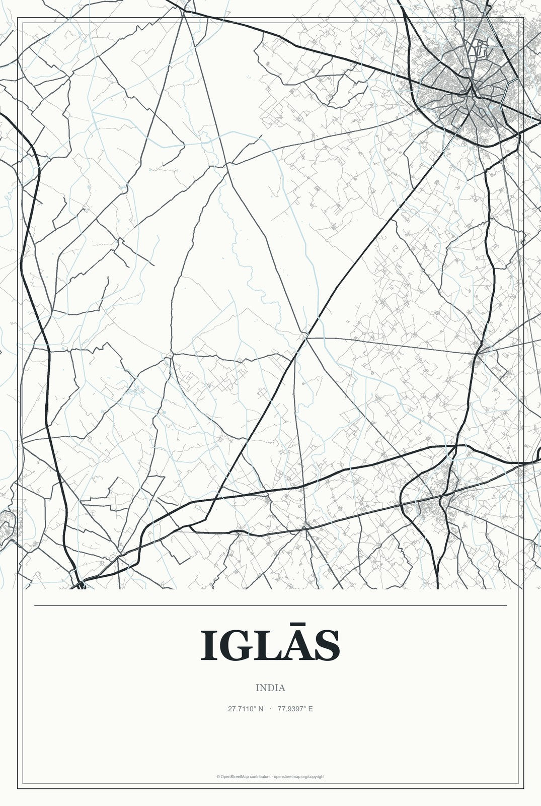 Iglās, India City Map Aluminum Sign in Gallery Air style